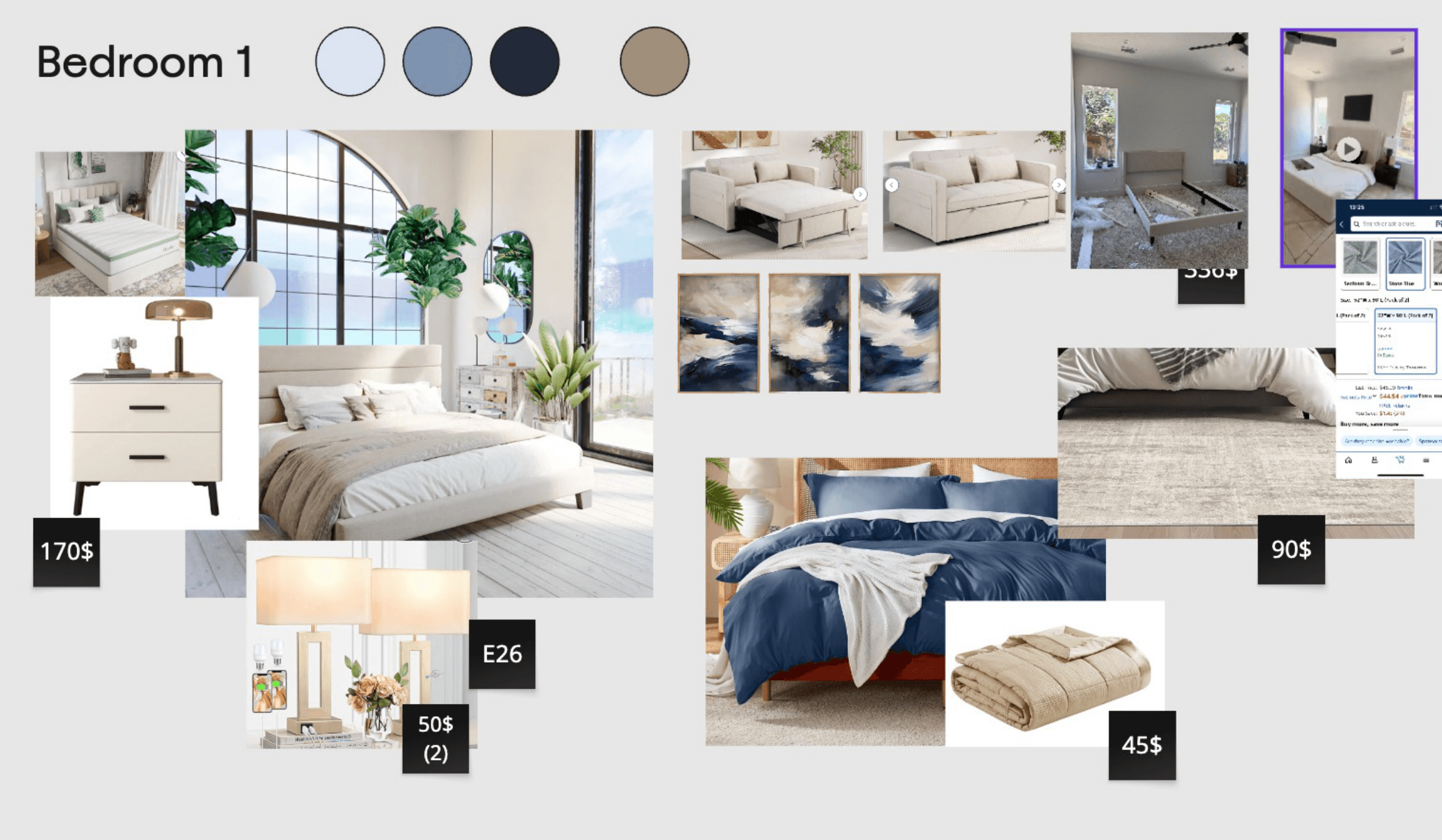 Scandinavian design palette with blonde woods and charcoal slate