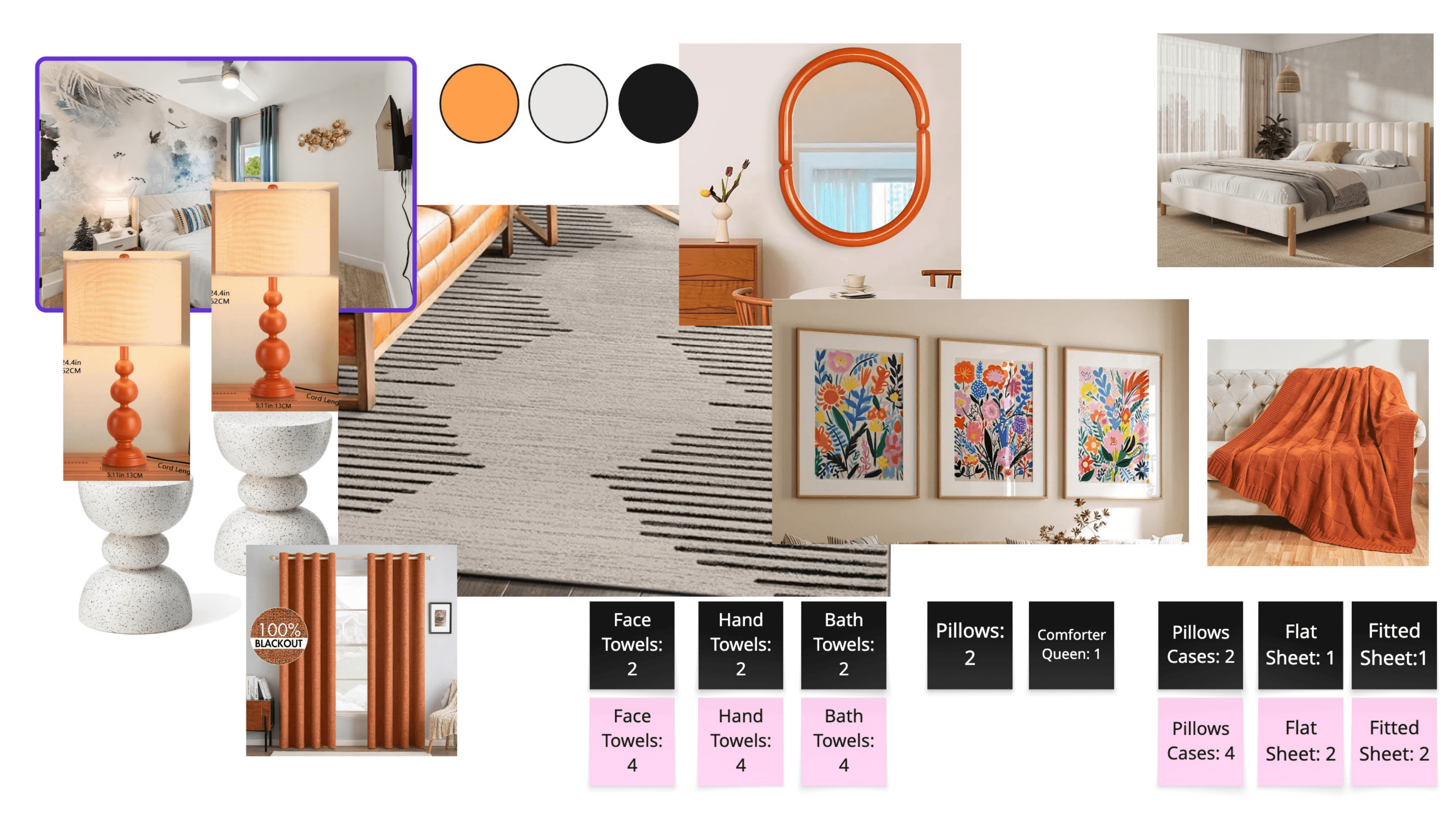 Bedroom textile layers and art references