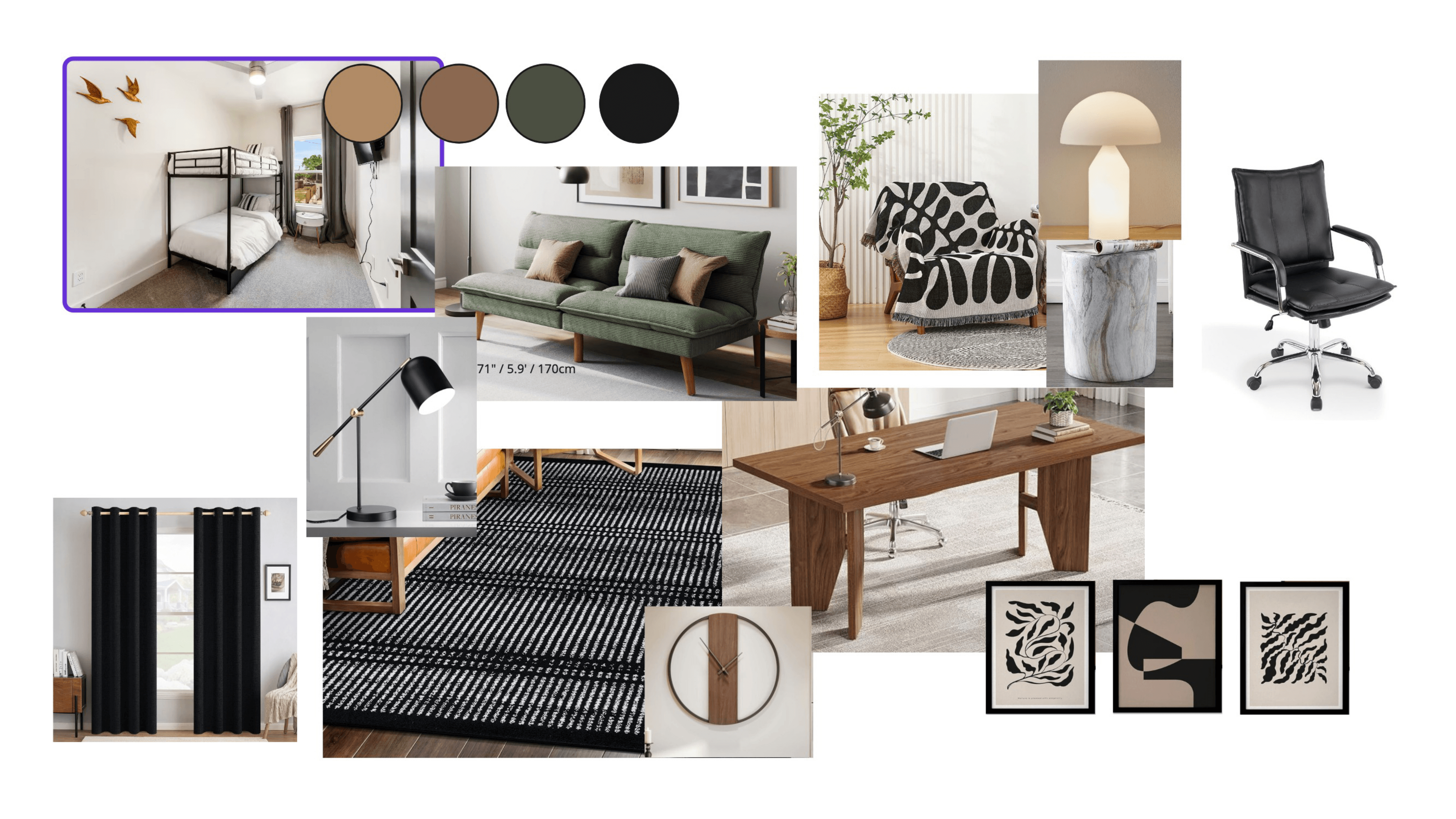 Dining space materials and pendant lighting study